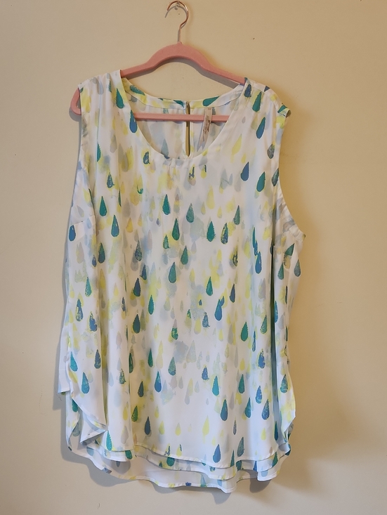 Melissa McCarthy Tops - Melissa McCarthy White Chiffon Tank: Blue, Green & Yellow Teardrop Print 3x
